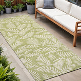 8' Green And Cream Floral Indoor Outdoor Runner Rug