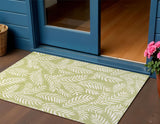 3' X 5' Green And Cream Floral Indoor Outdoor Area Rug