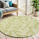 5' Green And Cream Round Floral Indoor Outdoor Area Rug