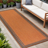 8' Orange And Dark Gray Indoor Outdoor Runner Rug