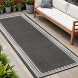 8' Black And Cream Indoor Outdoor Runner Rug