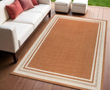 4' X 6' Orange And Cream Indoor Outdoor Area Rug
