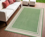 4' X 6' Green And Cream Indoor Outdoor Area Rug