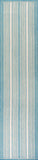 8' Aqua And Beige Striped Indoor Outdoor Runner Rug