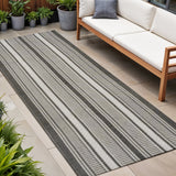 8' Black And Cream Striped Indoor Outdoor Runner Rug