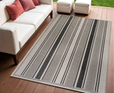 4' X 6' Black And Beige Striped Indoor Outdoor Area Rug
