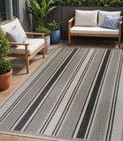 5' X 8' Black And Beige Striped Indoor Outdoor Area Rug