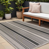 8' X 10' Black And Beige Striped Indoor Outdoor Area Rug