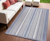 4' X 6' Blue And Light Gray Striped Indoor Outdoor Area Rug