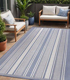 5' X 8' Blue And Light Gray Striped Indoor Outdoor Area Rug