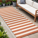 8' Orange And Beige Striped Indoor Outdoor Runner Rug