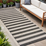 8' Black And Beige Striped Indoor Outdoor Runner Rug