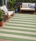 5' X 8' Green And Cream Striped Indoor Outdoor Area Rug