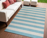 4' X 6' Aqua And Cream Striped Indoor Outdoor Area Rug