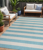5' X 8' Aqua And Cream Striped Indoor Outdoor Area Rug