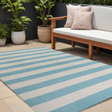 8' X 10' Aqua And Cream Striped Indoor Outdoor Area Rug