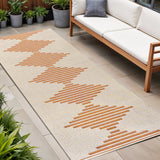 8' Beige And Orange Striped Indoor Outdoor Runner Rug