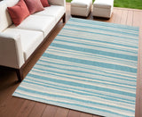 4' X 6' Aqua And Cream Striped Indoor Outdoor Area Rug