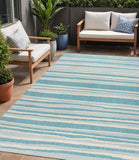 5' X 8' Aqua And Cream Striped Indoor Outdoor Area Rug