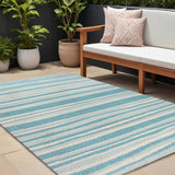 8' X 10' Aqua And Cream Striped Indoor Outdoor Area Rug