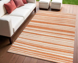 4' X 6' Orange And Cream Striped Indoor Outdoor Area Rug