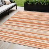 5' X 8' Orange And Cream Striped Indoor Outdoor Area Rug