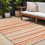 8' X 10' Orange And Cream Striped Indoor Outdoor Area Rug