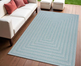 4' X 6' Aqua And Light Gray Striped Indoor Outdoor Area Rug