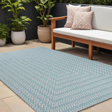 8' X 10' Aqua And Light Gray Striped Indoor Outdoor Area Rug