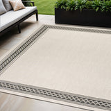 5' X 8' Cream And Black Indoor Outdoor Area Rug