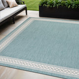 5' X 8' Aqua And Light Gray Indoor Outdoor Area Rug