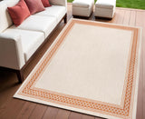 4' X 6' Cream And Orange Indoor Outdoor Area Rug