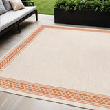 5' X 8' Cream And Orange Indoor Outdoor Area Rug