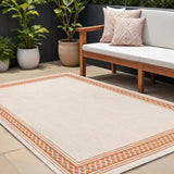 8' X 10' Cream And Orange Indoor Outdoor Area Rug