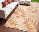 4' X 6' Cream And Orange Floral Indoor Outdoor Area Rug