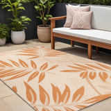 8' X 10' Cream And Orange Floral Indoor Outdoor Area Rug