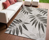 4' X 6' Gray And Black Floral Indoor Outdoor Area Rug