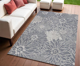 4' X 6' Navy Blue And Gray Floral Indoor Outdoor Area Rug