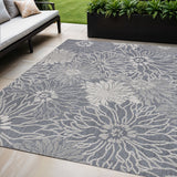 5' X 8' Navy Blue And Gray Floral Indoor Outdoor Area Rug