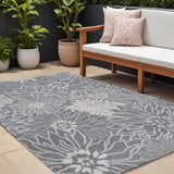 8' X 10' Navy Blue And Gray Floral Indoor Outdoor Area Rug