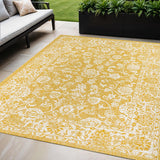 5' X 8' Yellow And Cream Medallion Indoor Outdoor Area Rug