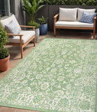 5' X 8' Cream And Green Medallion Indoor Outdoor Area Rug