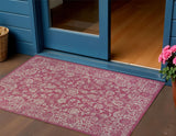 3' X 5' Fuchsia And Light Gray Medallion Indoor Outdoor Area Rug