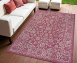 4' X 6' Fuchsia And Light Gray Medallion Indoor Outdoor Area Rug