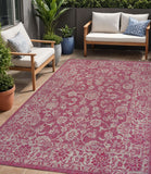 5' X 8' Fuchsia And Light Gray Medallion Indoor Outdoor Area Rug