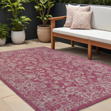 9' X 12' Fuchsia And Light Gray Medallion Indoor Outdoor Area Rug