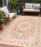 5' X 8' Orange And Cream Medallion Indoor Outdoor Area Rug