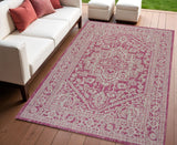 4' X 6' Fuchsia And Light Gray Medallion Indoor Outdoor Area Rug