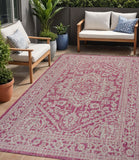 5' X 8' Fuchsia And Light Gray Medallion Indoor Outdoor Area Rug