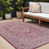 9' X 12' Fuchsia And Light Gray Medallion Indoor Outdoor Area Rug